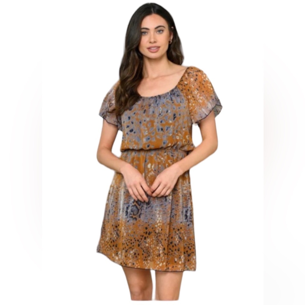 SHORT SLEEVE ANIMAL PRINT MINI DRESS